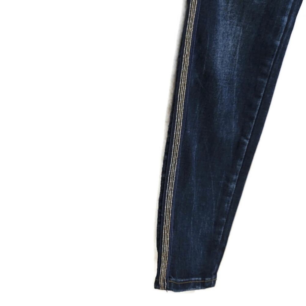 Elan High Rise Beaded Seam Dark Wash Stretch Skinny Blue Denim Jean Size L - Picture 5 of 11